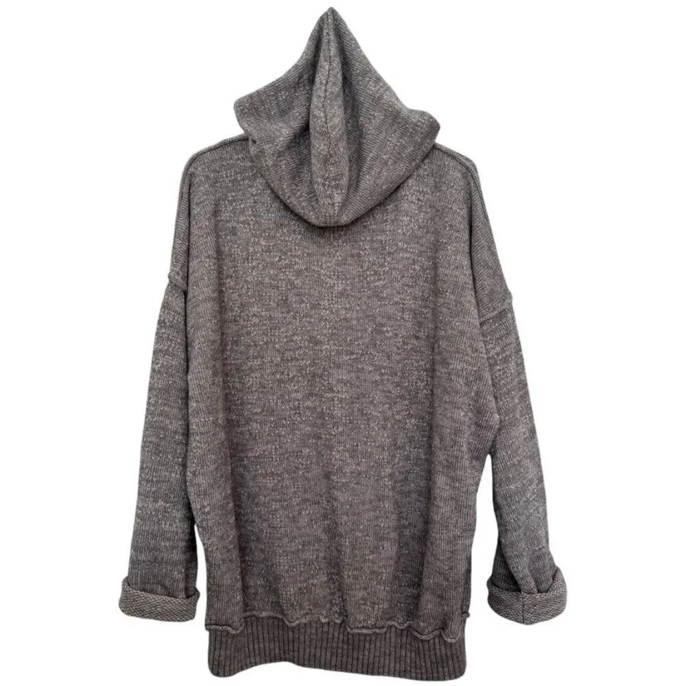 Free People Sz M In Bloom Knit Hoodie Sweater Gray White Oversized Full Zip Boho